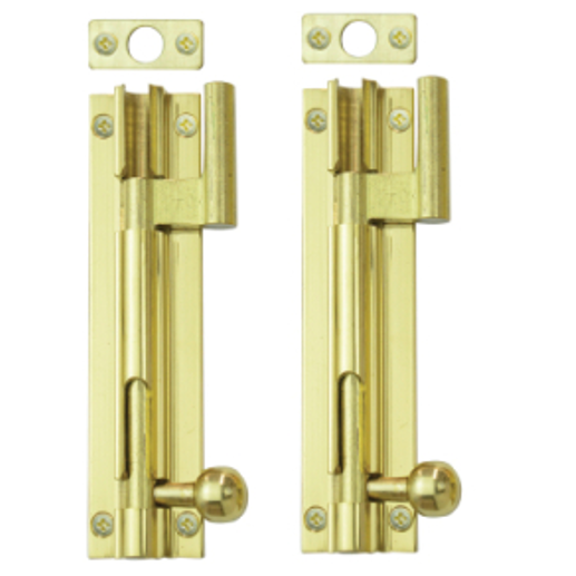 Two gold door latches on a white background