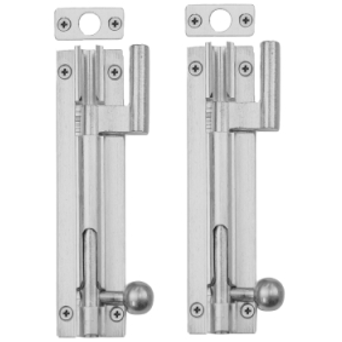 Two metallic door handles on a white background