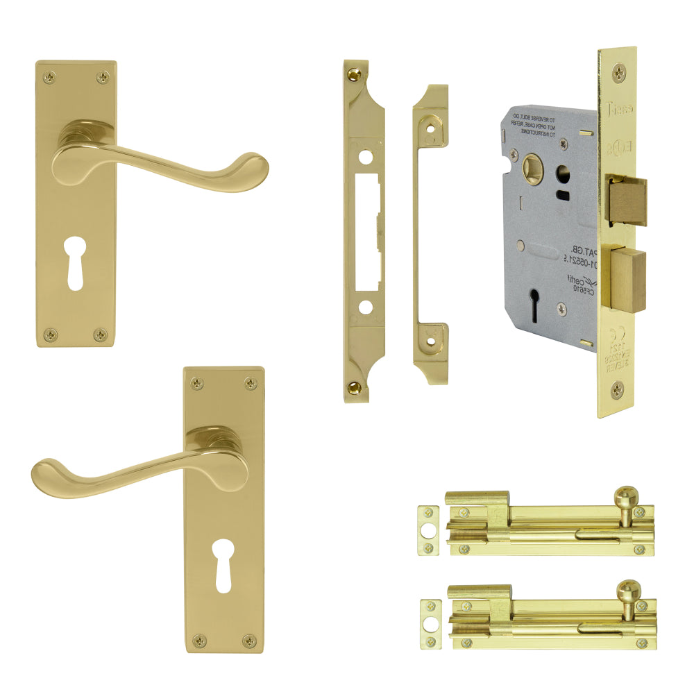 Windsor Traditional French Door Kit – York Lever, Mortice Lock & Barrel Bolts