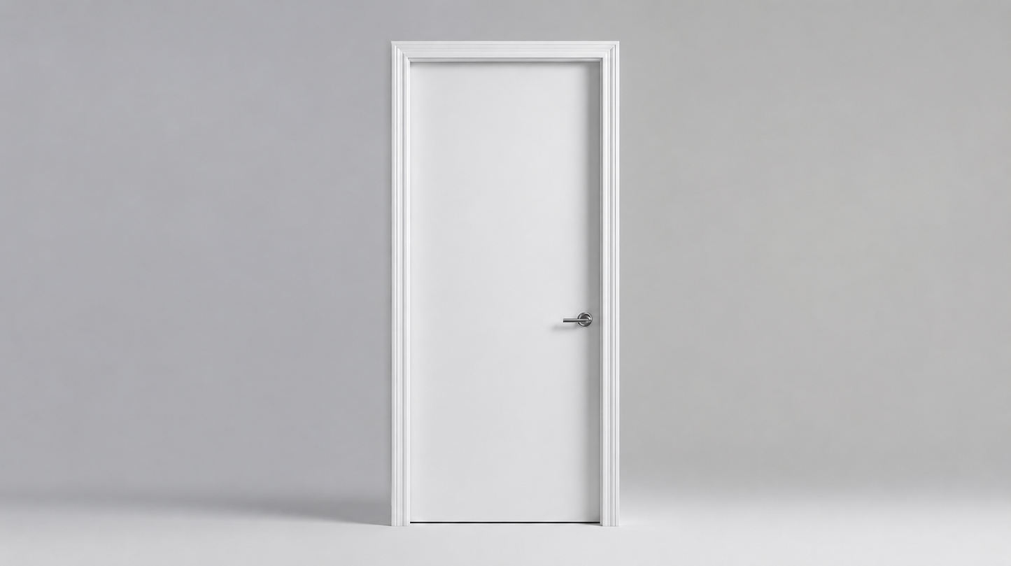 White door on a gray background